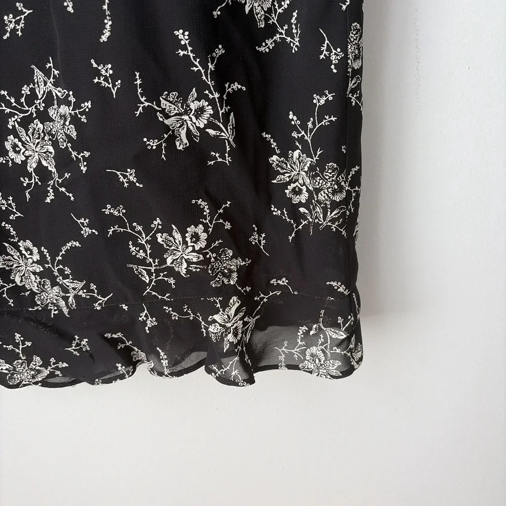 Vintage Talbots Midi Skirt Womens Size‎ 10 Lined White And Black Floral Print